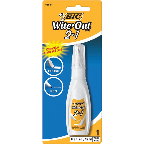 BIC Wite-Out 2-in-1 Correction Fluid Brush and Pen White